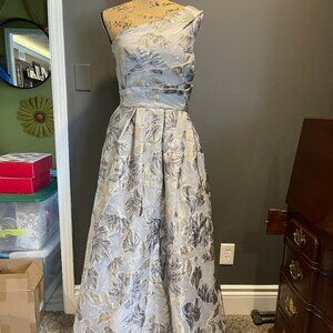 Formal dress by Carmen Mark Valvo, size 12, grey and gold tones